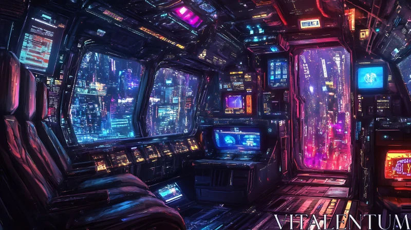 AI ART Neon Cyberpunk City Cockpit