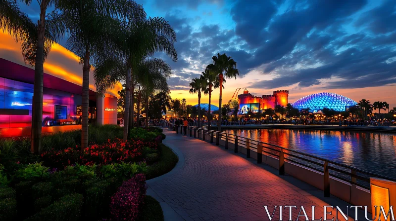 Vibrant Waterfront City at Night AI Image