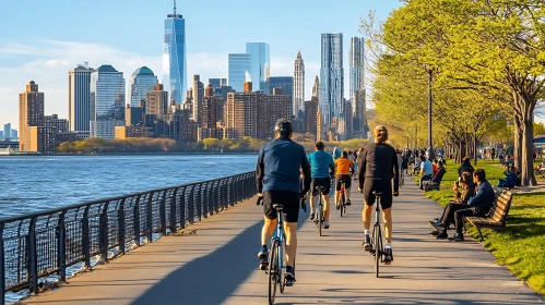 Urban Cycling with Scenic City Background