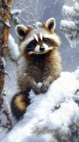 Curious Raccoon in Snowy Surroundings