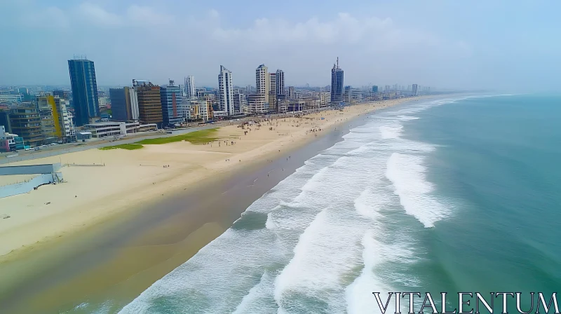 Aerial Urban Beach Scene AI Image