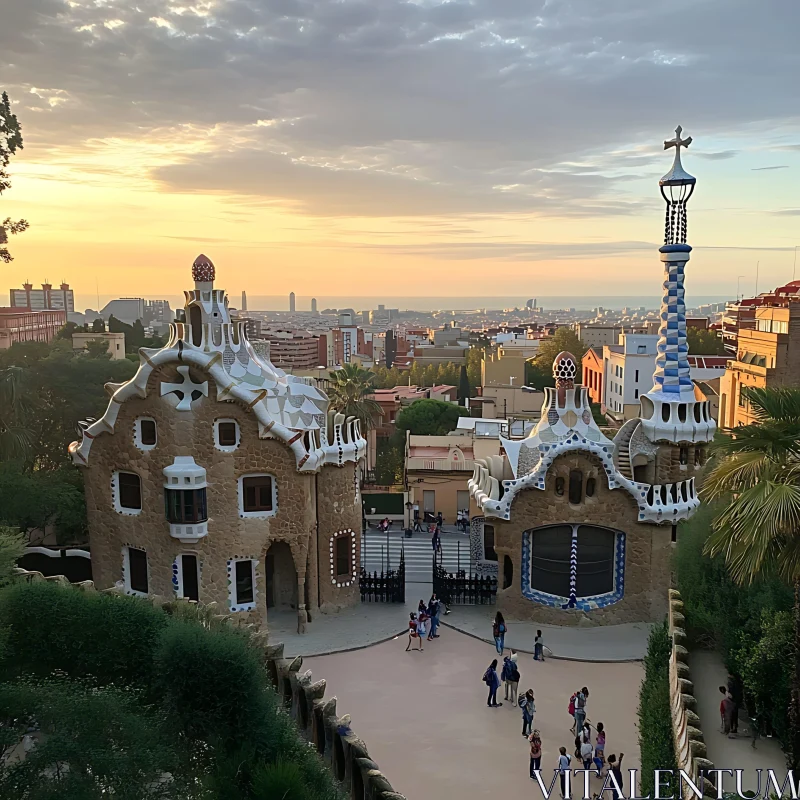 Sunset Stroll Among Architecturally Unique Structures AI Image