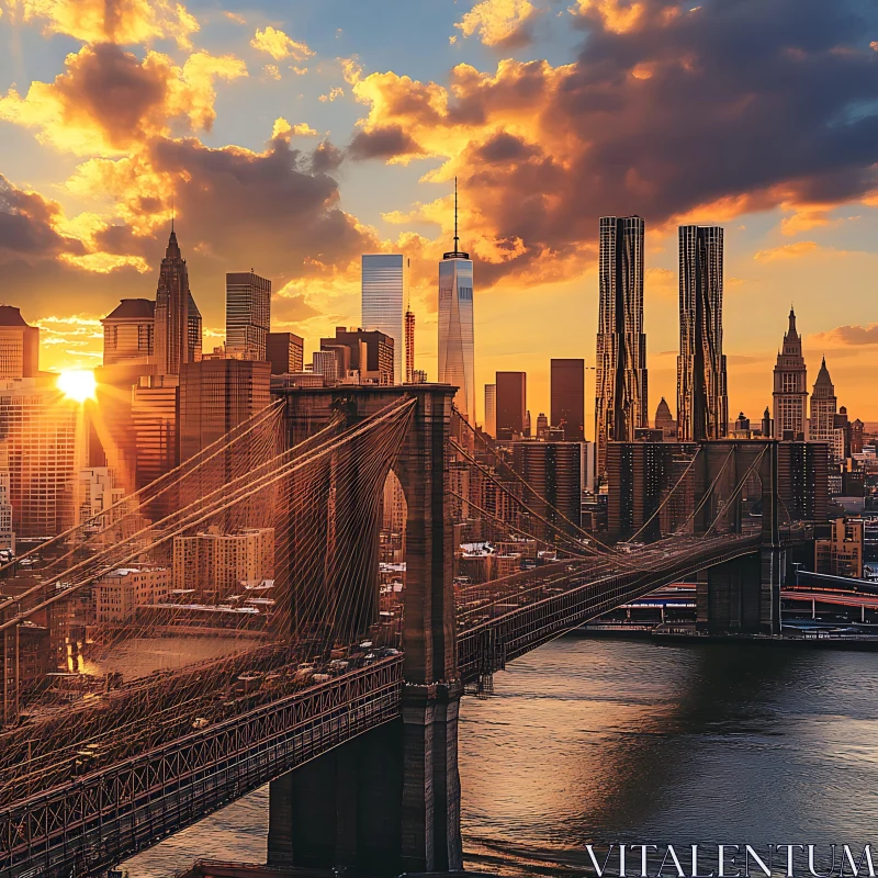 AI ART Golden Sunset Over a Majestic Metropolitan Bridge