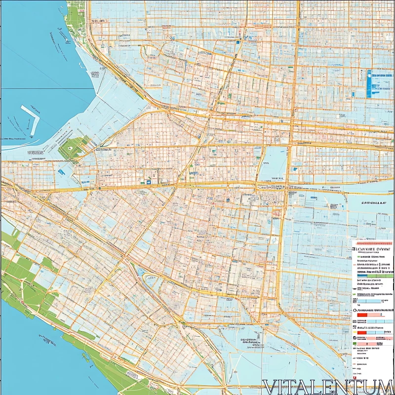 Comprehensive City Layout with Roads and Points of Interest AI Image