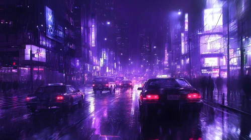 Neon City Nightscape in the Rain