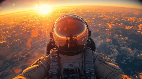 Ethereal Astronaut Selfie at Sunset