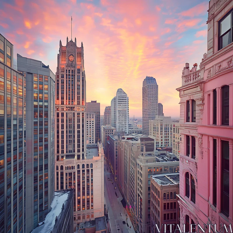 Urban Sunset: City Skyline and Buildings AI Image