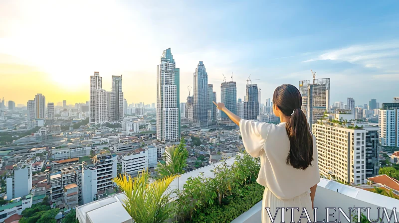 Urban Rooftop View of City Skyline AI Image