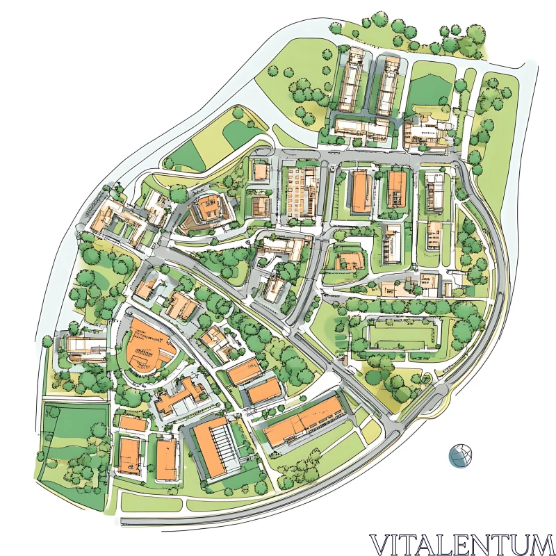 Urban Layout Map with Buildings and Vegetation AI Image