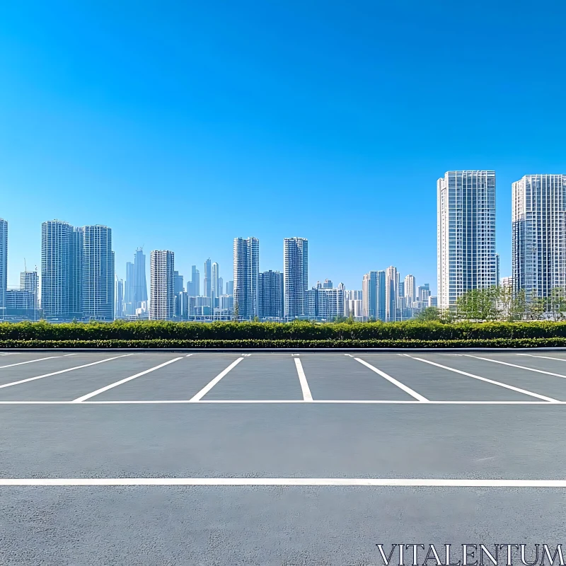 AI ART Urban Skyline with Skyscrapers and Empty Parking Area