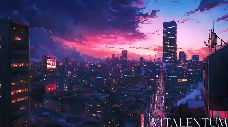 AI ART Captivating Evening Cityscape with Glowing Lights