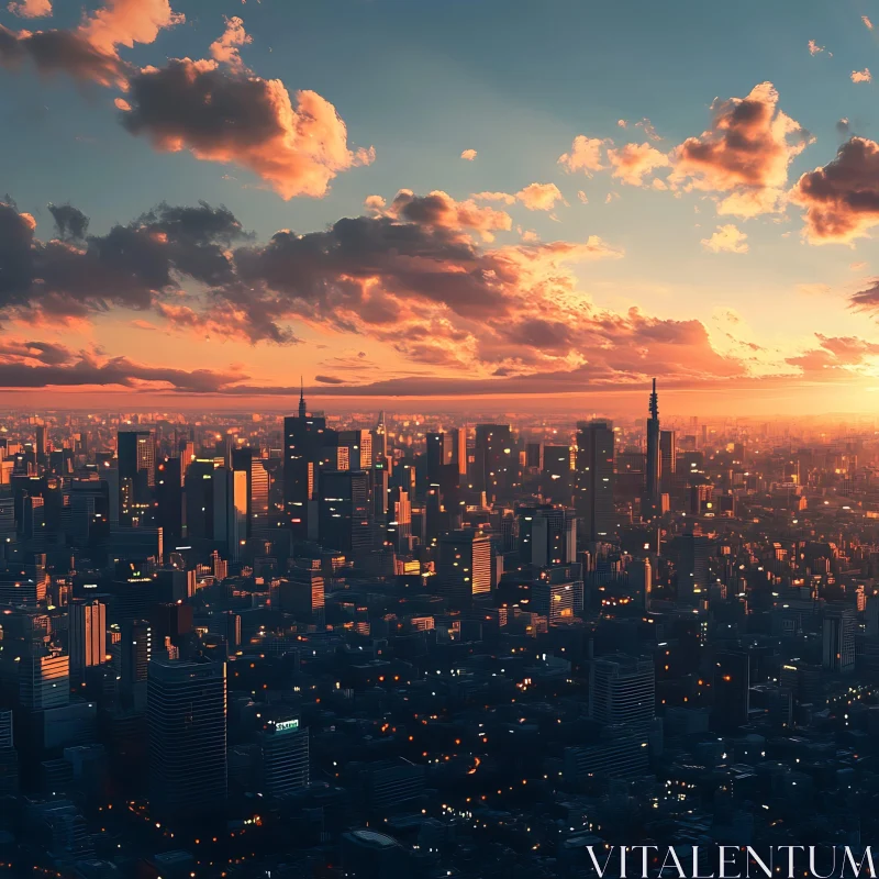 Urban Sunset Skyline with Cloudy Sky AI Image