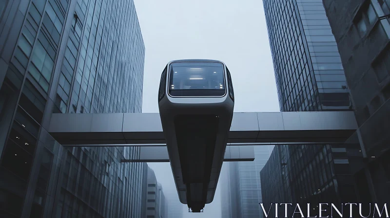 Modern Elevated Train in a Misty Cityscape AI Image