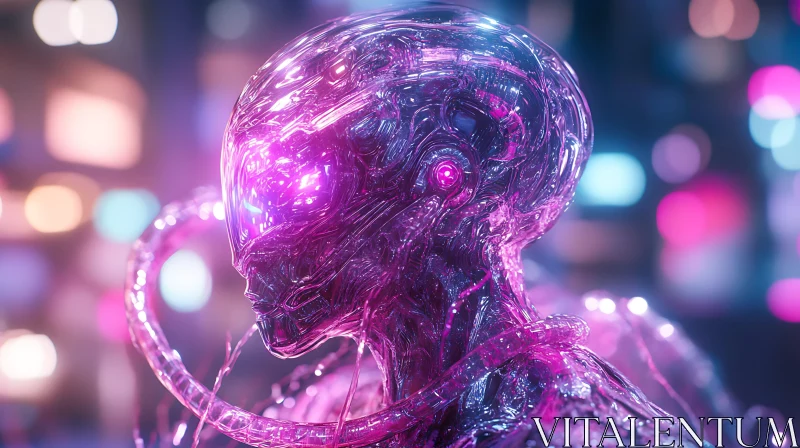 Neon-Lit Cyborg with Intricate Circuitry AI Image