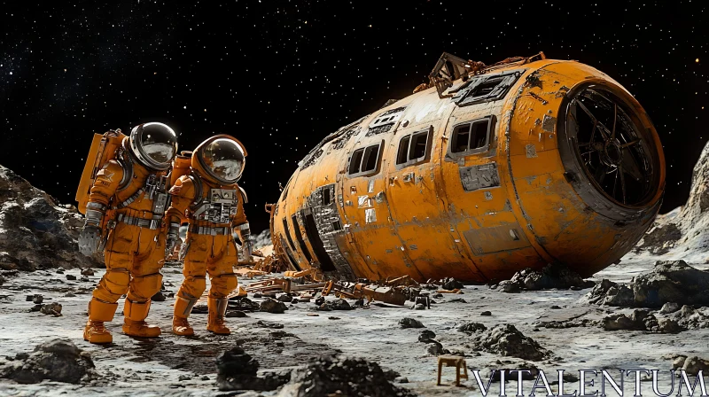 Space Adventure: Astronauts and Spaceship Wreckage AI Image