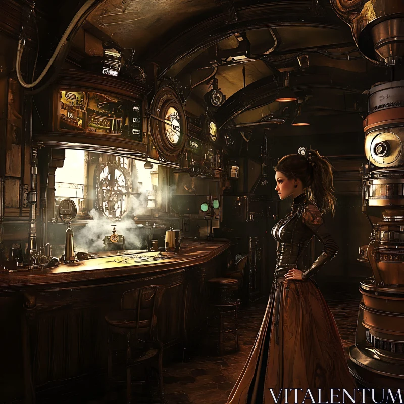 Victorian Woman in Steampunk Setting AI Image