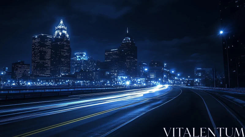 Enlightened Urban Landscape at Night with Stunning Light Trails AI Image