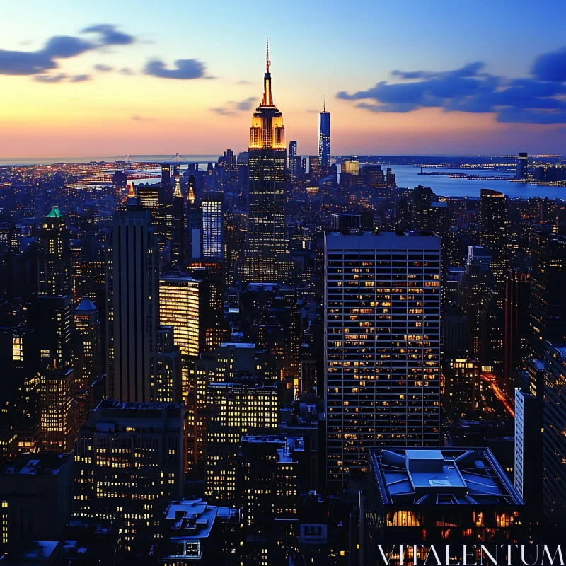 Twilight Skyline with Iconic Buildings AI Image