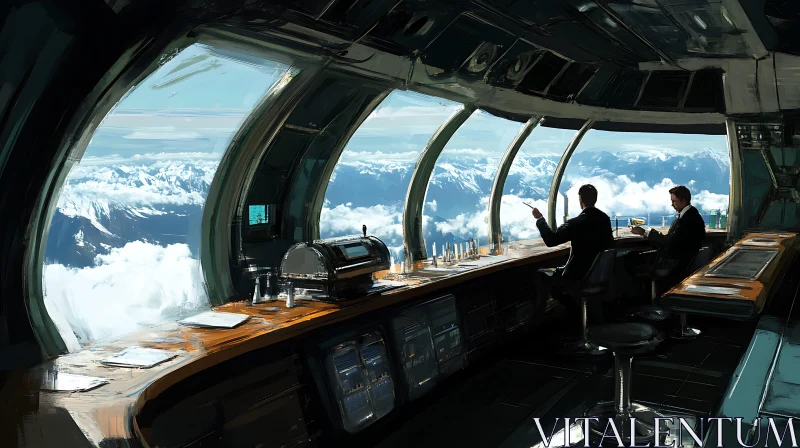 High-Tech Cockpit Overlooking Majestic Peaks AI Image