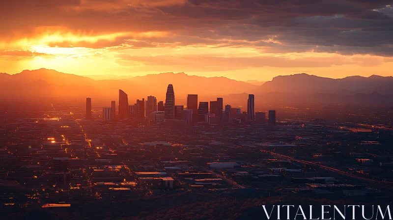 Golden Sunset Over Metropolitan Skyline AI Image