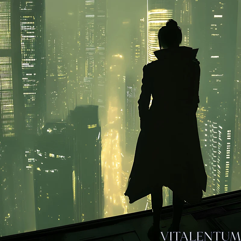 AI ART Person Silhouette Above a Futuristic City