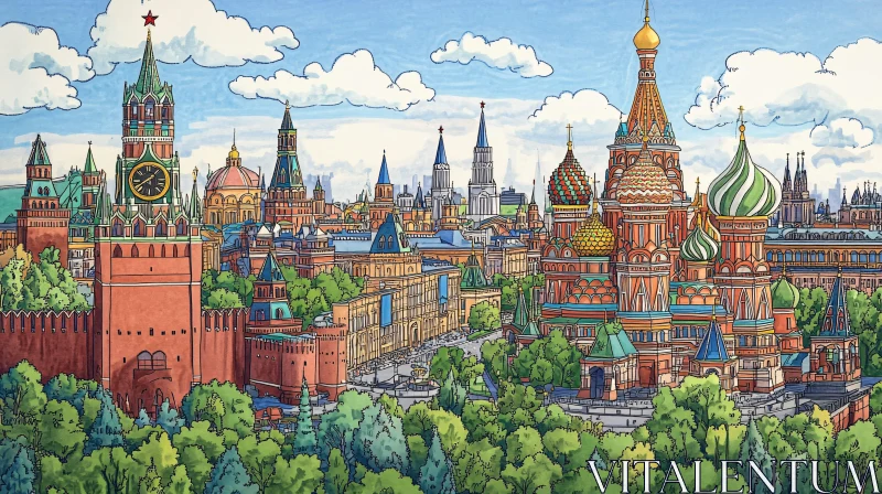 Illustration of Moscow Kremlin and St. Basil's Cathedral AI Image