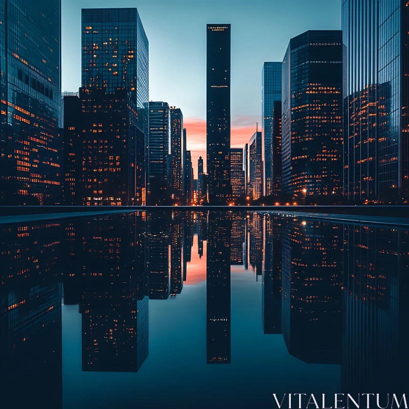 Urban Reflection at Dusk AI Image