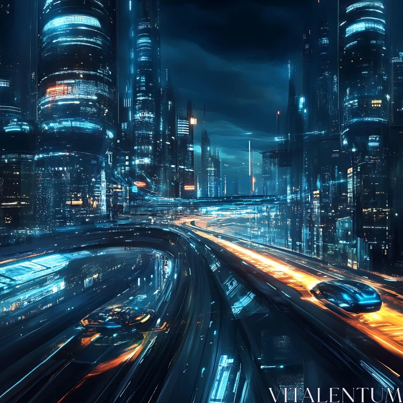 Neon-Lit Futuristic Metropolis at Night AI Image