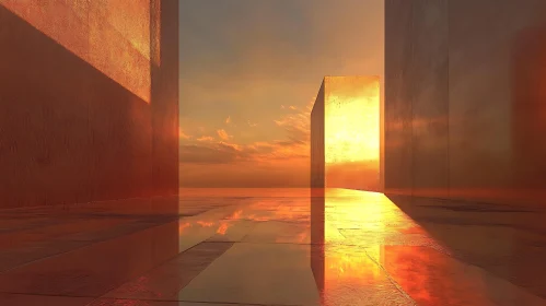 Reflective Structures in Warm Sunset Glow