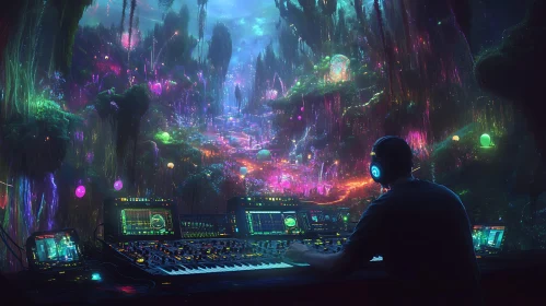 Musician in Futuristic Surreal Forest