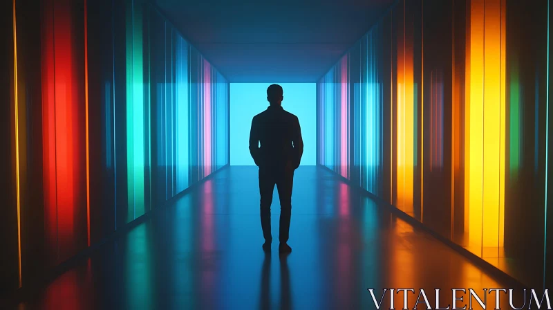 Silhouette in a Colorful Hallway AI Image