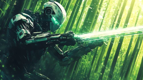 Cyborg Warrior in Bamboo Wilderness