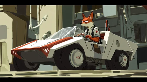 Futuristic Cartoon Fox Driver