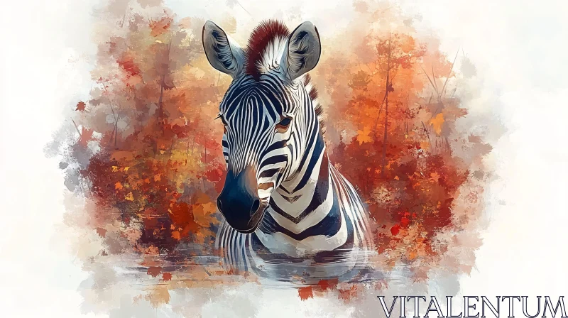 Zebra in Fall Colors AI Image