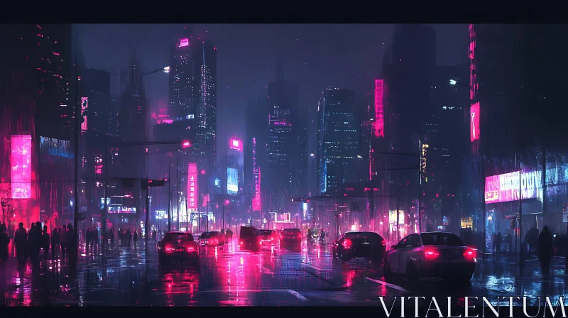 AI ART Rainy Neon Urban Night Scene