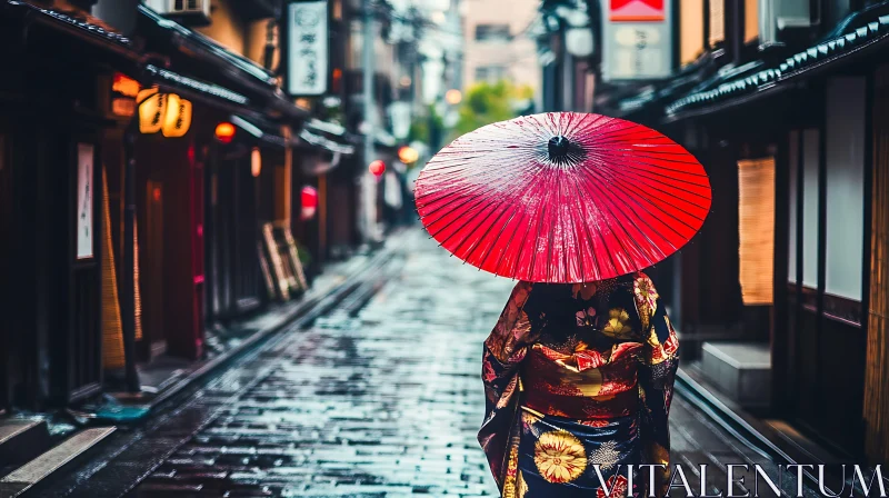 Nostalgic Alley in the Rain AI Image