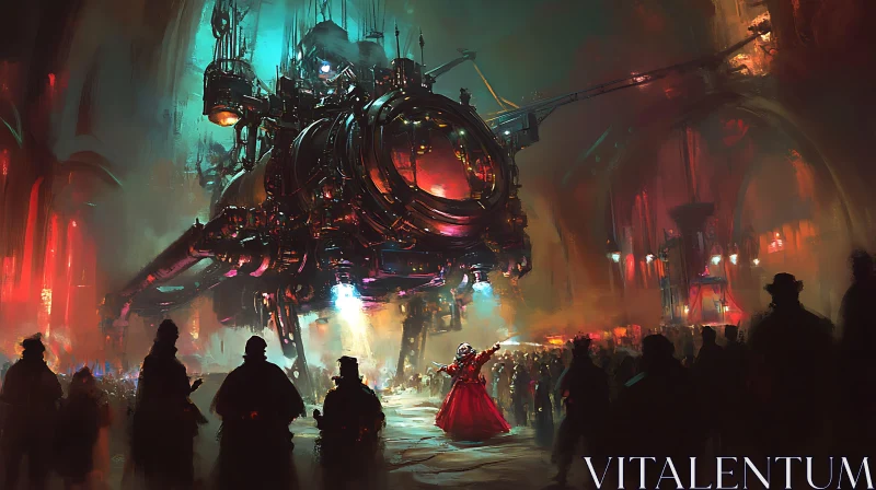 AI ART Intricate Futuristic Machine and Mysterious Crowd