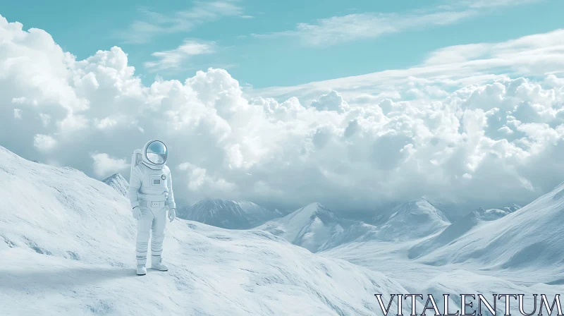 AI ART Astronaut in Serene Snowy Mountains