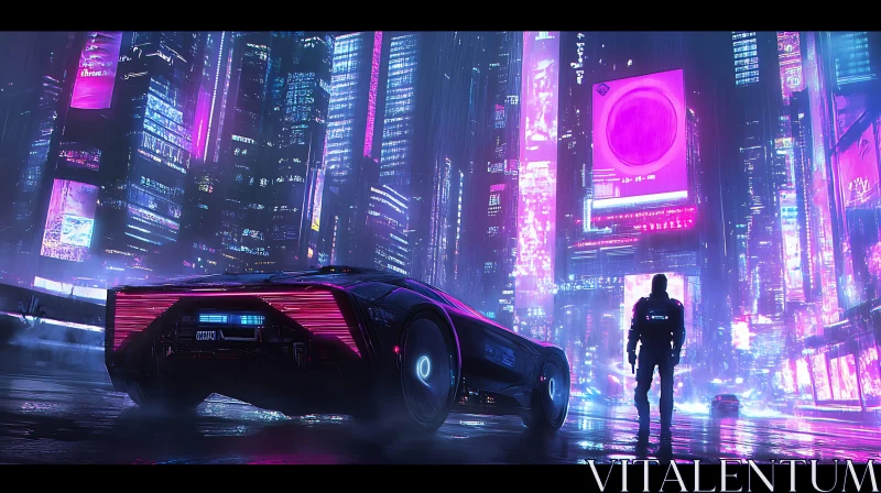 High-Tech City Night Scene with Neon and Advanced Technology AI Image