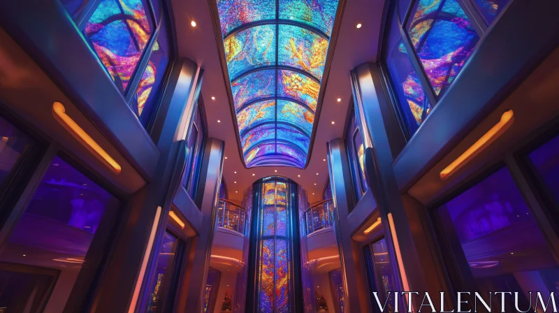 Artistic Stained Glass in Contemporary Atrium AI Image