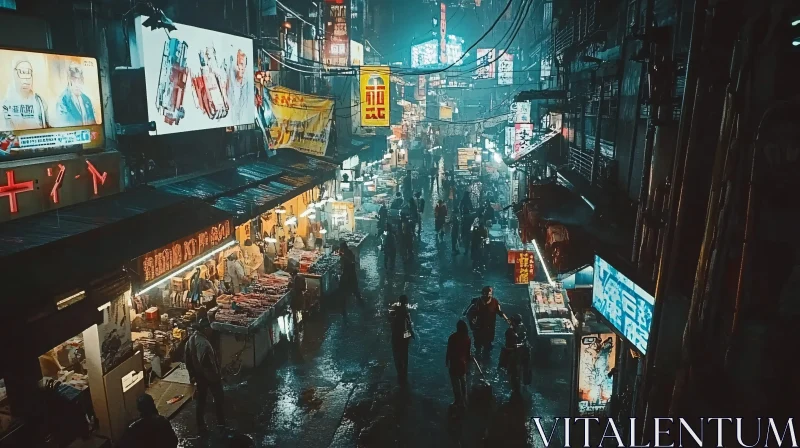 Bustling Asian City Night Market AI Image