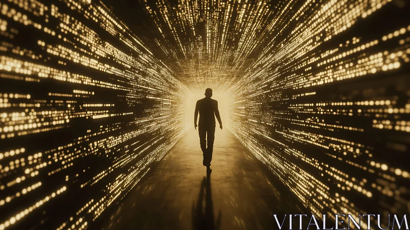 Person Walking Toward Bright Golden Light AI Image