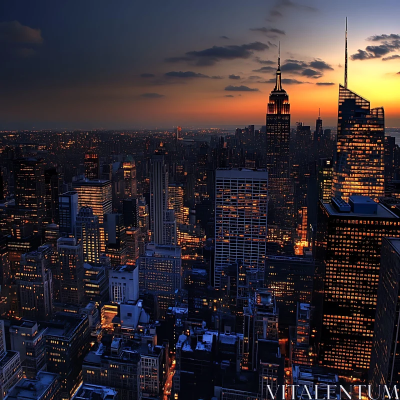 AI ART City Skyline Illuminated at Sunset