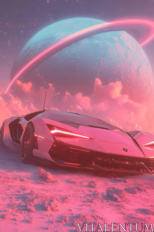 Sleek Futuristic Car Against a Planetary Backdrop AI Image