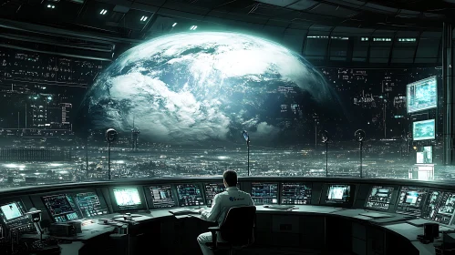 High-Tech Command Center with Earth View