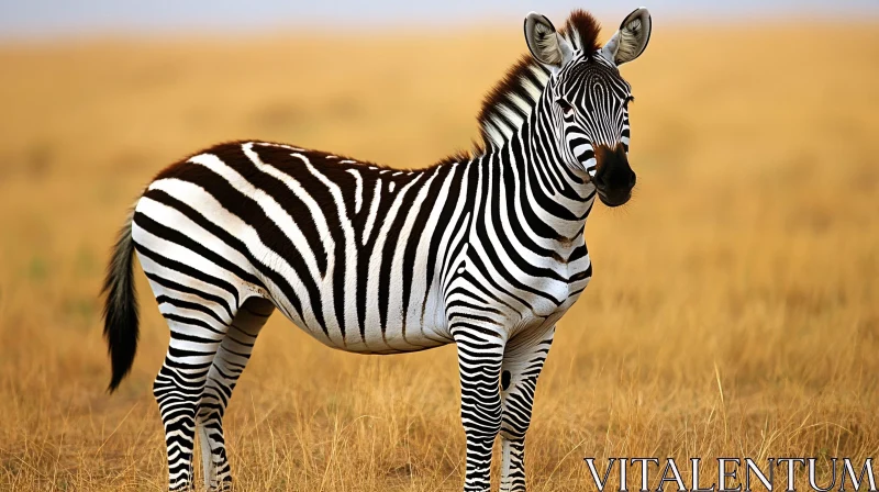 Standing Zebra in Golden Grass AI Image