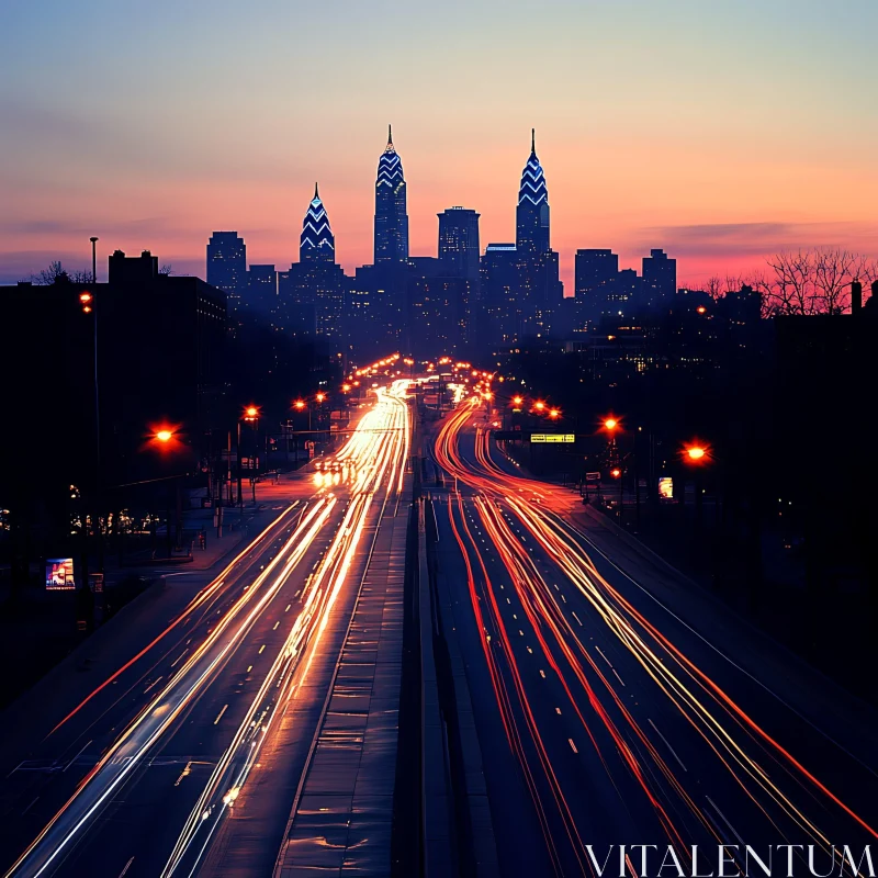 AI ART Beautiful Night View of a City's Skyline and Traffic