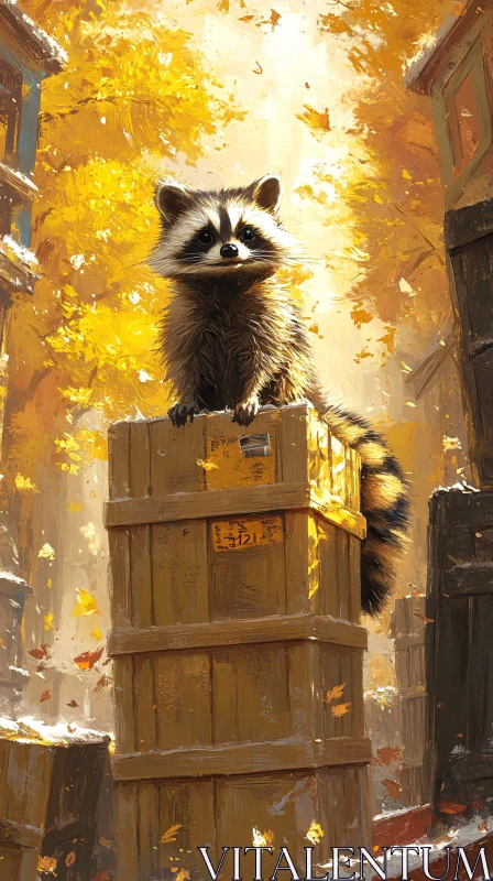 AI ART Curious Raccoon Amidst Autumn