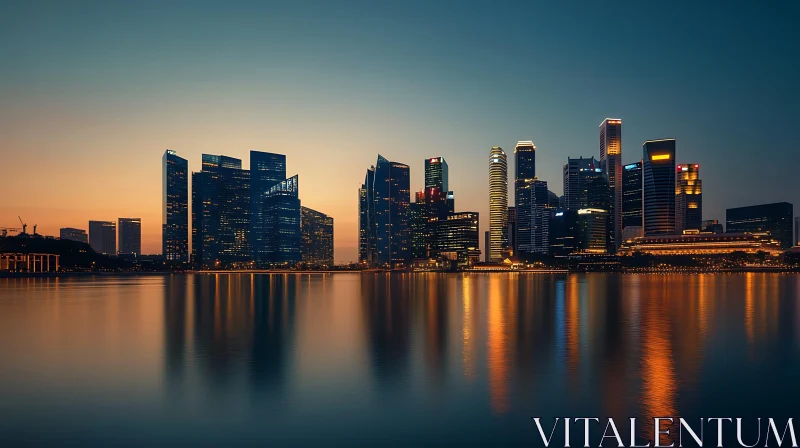 AI ART Illuminated Skyline Reflecting in Water at Twilight