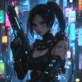 Advanced Armor Female Warrior in Cyberpunk City